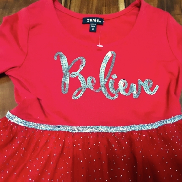 ZUNIE "BELIEVE" TULLE OVERLAY SPARKLY SKIRT DRESS 6 - Picture 2 of 6